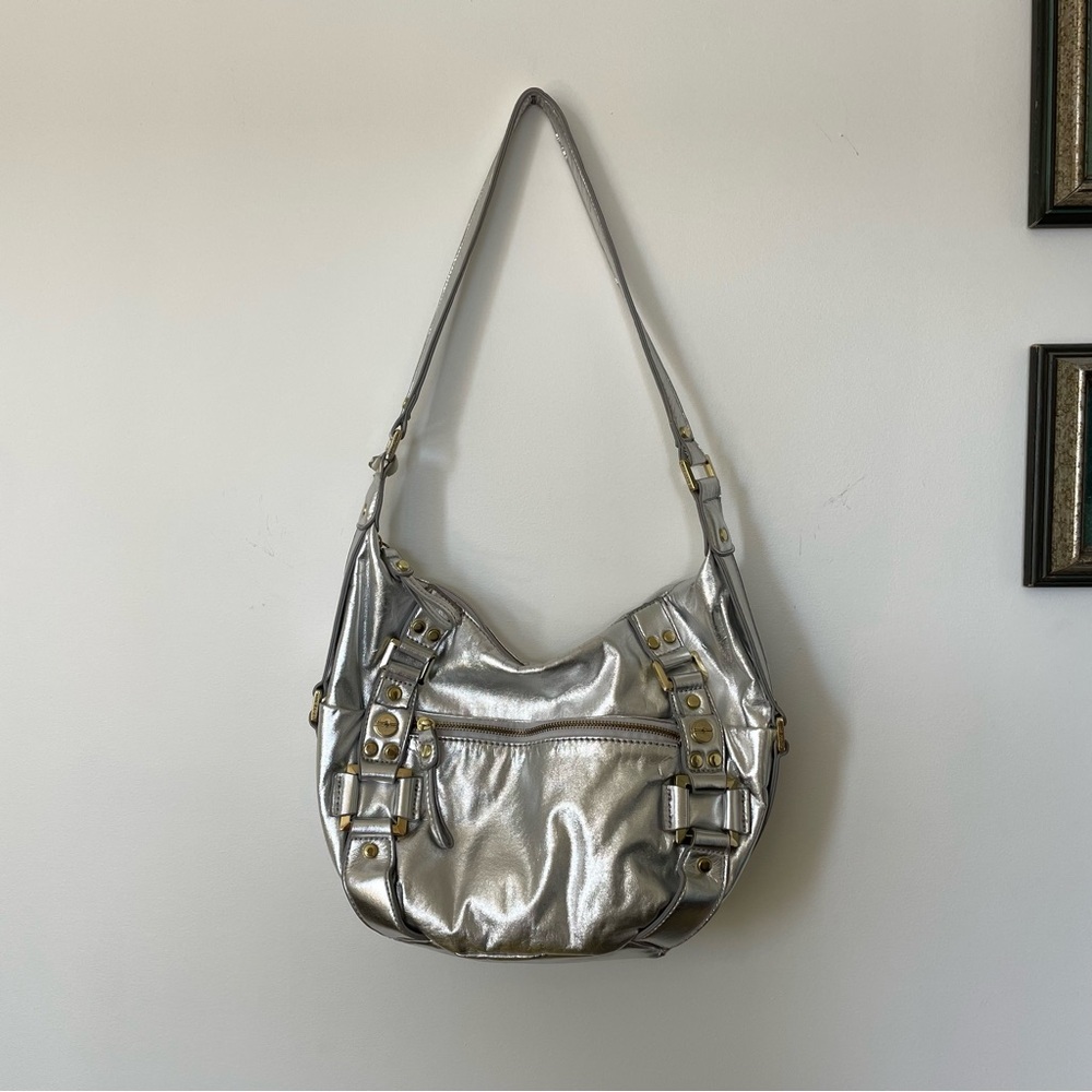 Marc Fisher Silver Shoulder Bag with Gold Accents